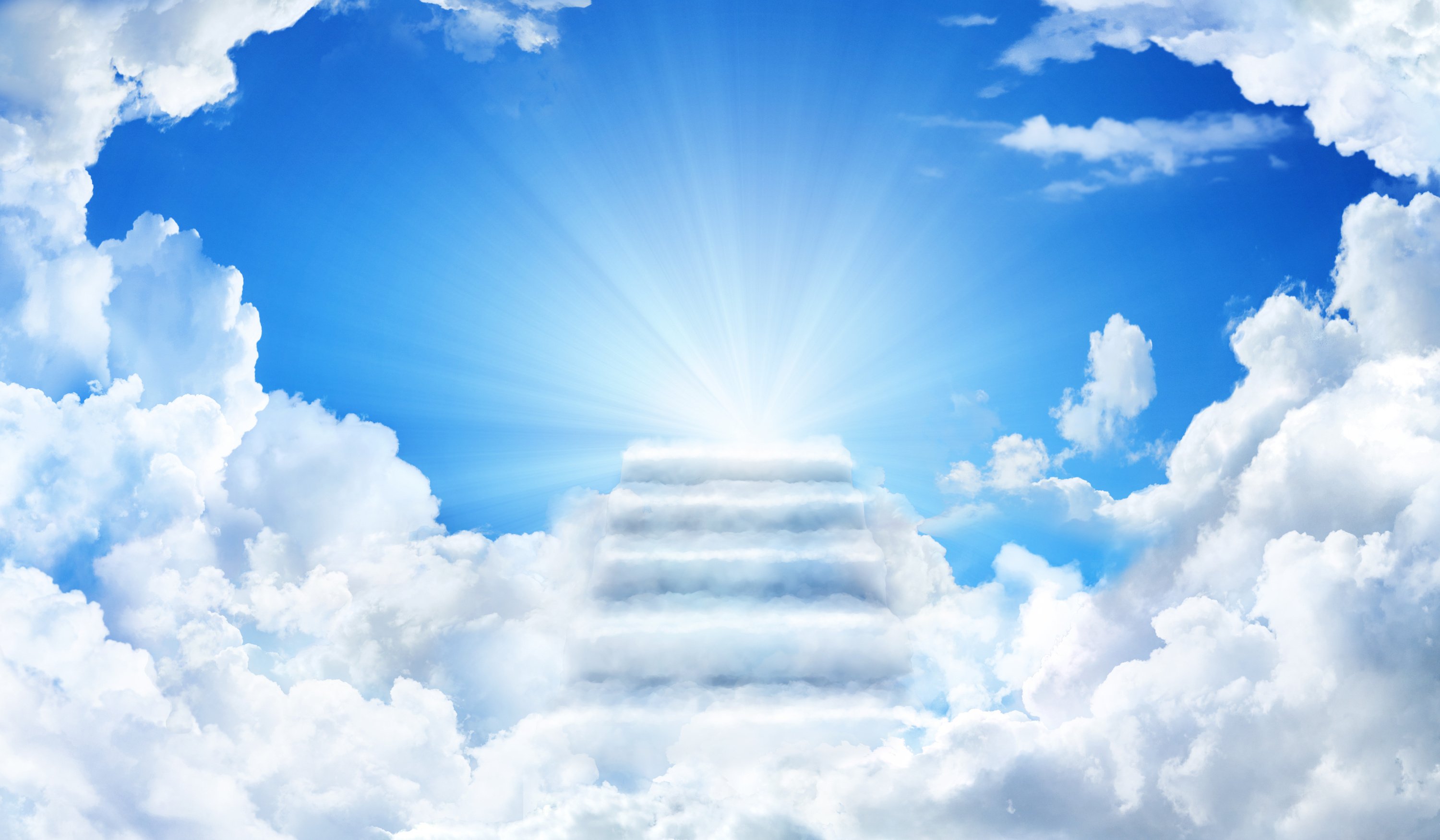 Cloud stairway to Heaven. Stairs in sky. Concept Religion background